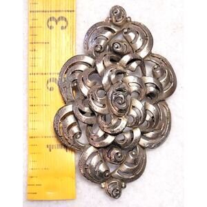Vtg Abstract Scalloped Layered Brooch Brutalist Style Silver Tone Riveted Pin